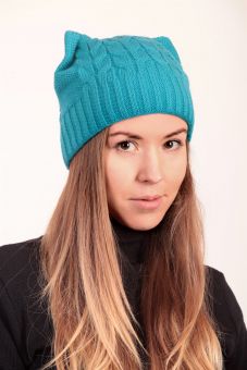 Шапка з вушками бірюза